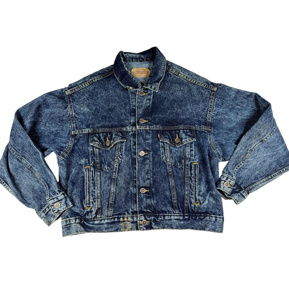 VTG Levi's 70508-0227 Acid Wash Trucker Jean Jacket L Boxy 80s 90s Grunge Y2K‎